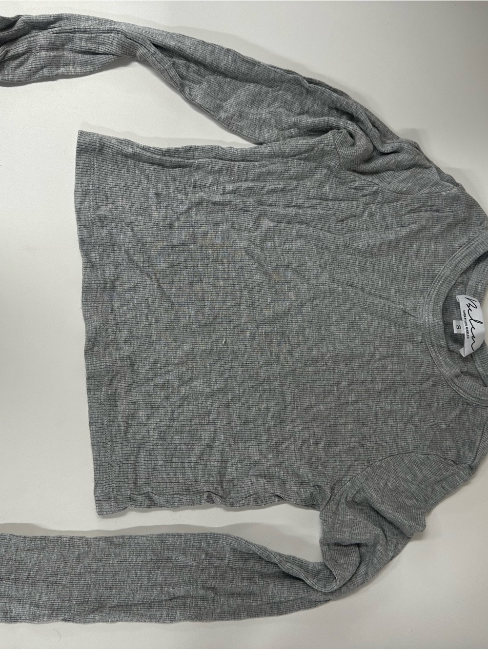 Waffle Knit Long Sleeve Tee - Gray